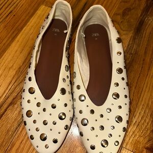 Zara White Flats with Gold Studs